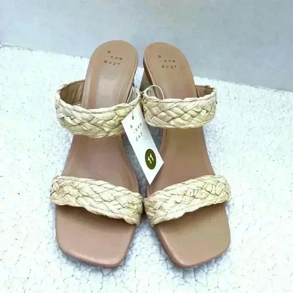 NWT A New Day Ratan Square Toe Open Back Block Heel Mule‎ Heel Size 11